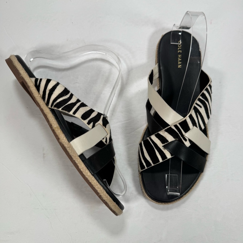Cole Haan Grand 360 Florens Black Cream Zebra Calf Hair Slide Sandals Women 7.5B